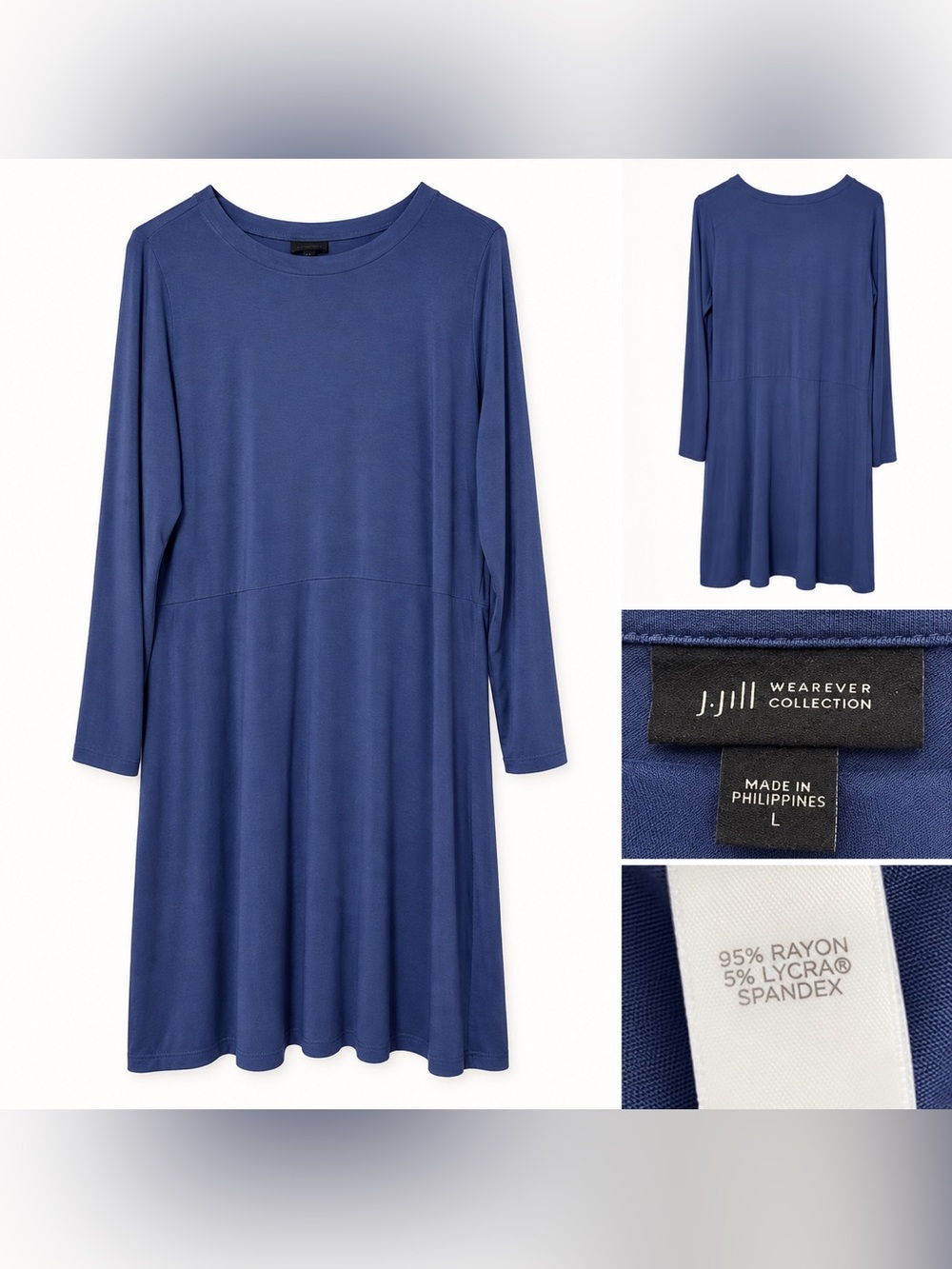 J. Jill Wearever Collection Size L Blue Long Sleeve Rayon Stretch Dress